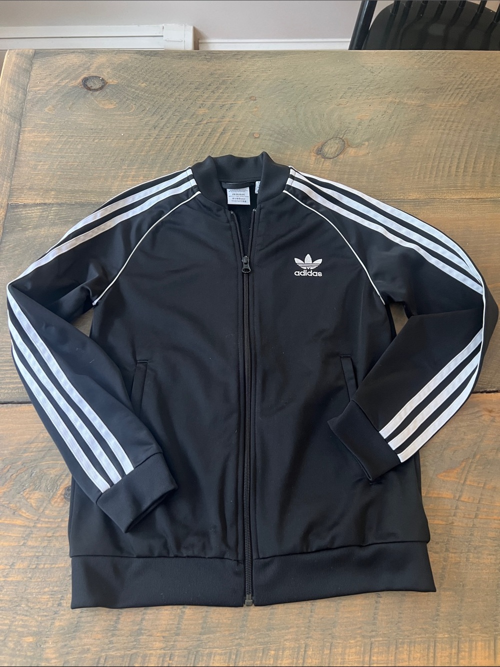 adidas Black Track Jacket with White 3-Stripe Detailing